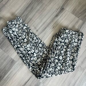 Per Se Black and white floral drawsting Raynon pants M